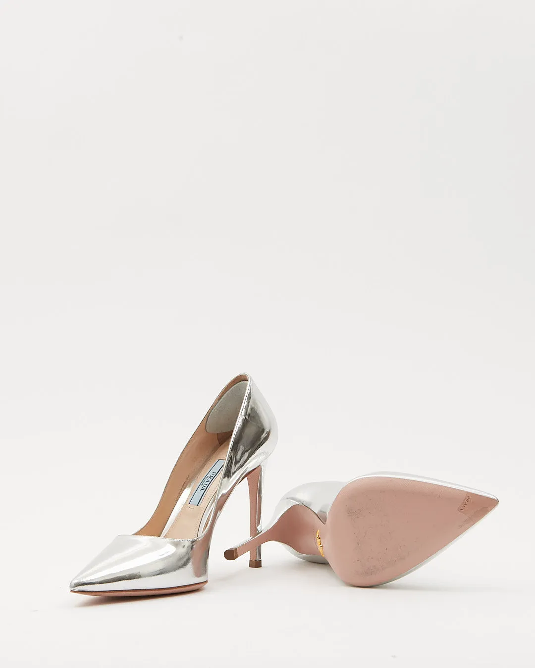 Prada Silver Metallic Leather Point Toe Heel - 36.5