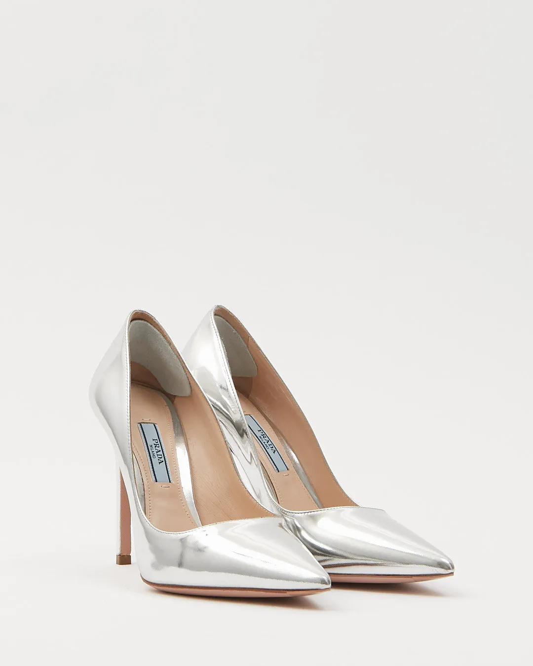 Prada Silver Metallic Leather Point Toe Heel - 36.5
