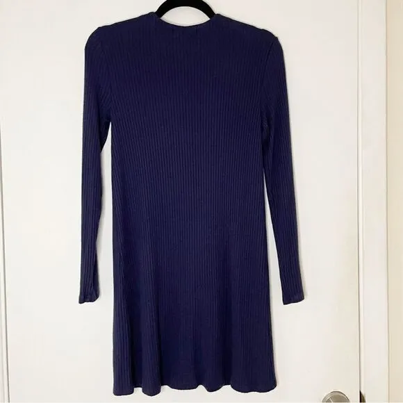 Reformation long sleeve ribbed vneck button front Agatha dress S Navy blue