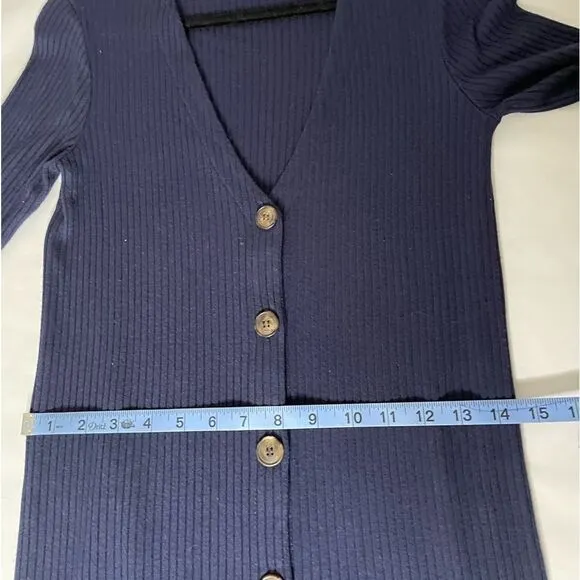 Reformation long sleeve ribbed vneck button front Agatha dress S Navy blue