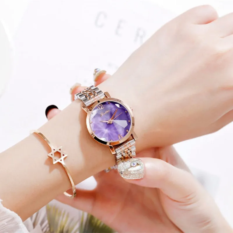 Rhombus-shaped Mirror Stainless Steel Women's Watch