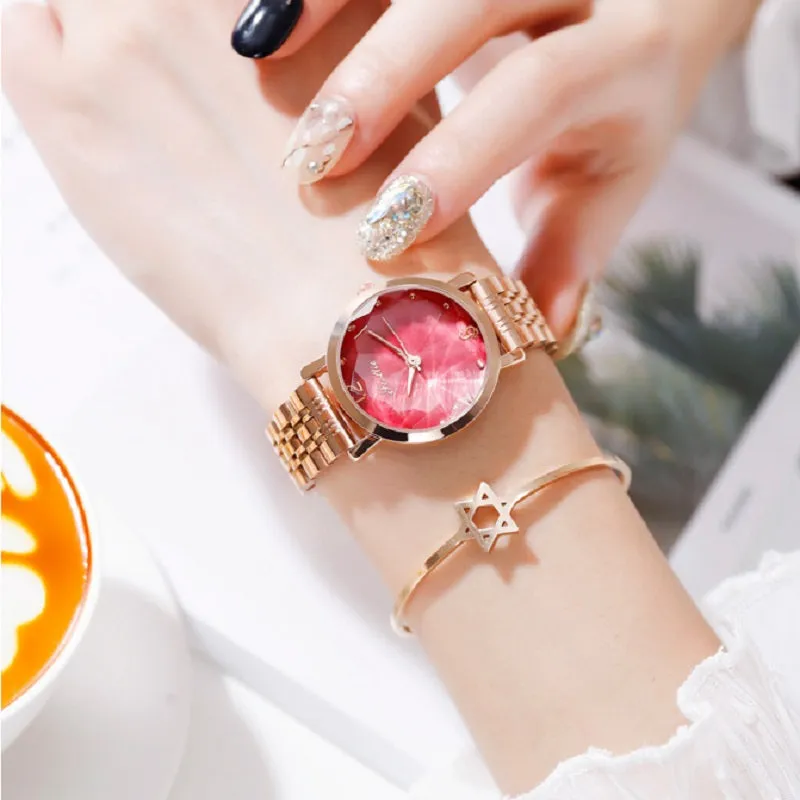 Rhombus-shaped Mirror Stainless Steel Women's Watch