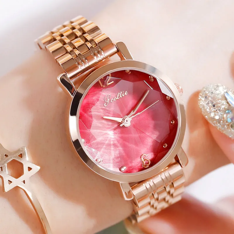 Rhombus-shaped Mirror Stainless Steel Women's Watch
