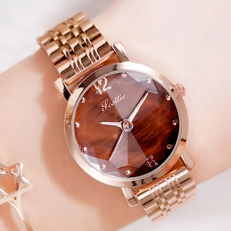 Rhombus-shaped Mirror Stainless Steel Women's Watch