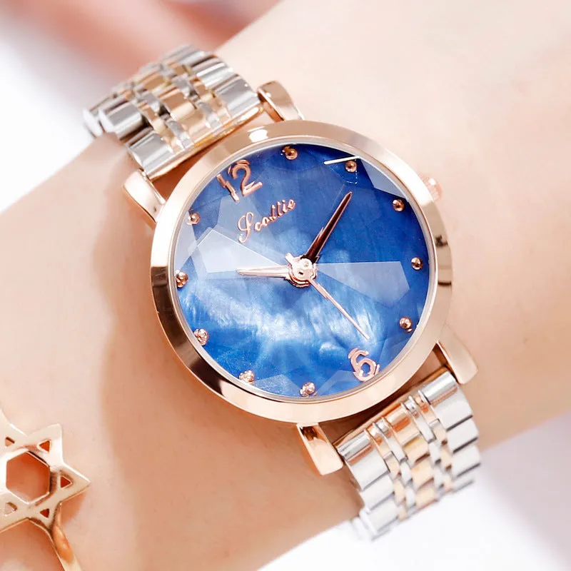 Rhombus-shaped Mirror Stainless Steel Women's Watch