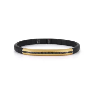 Roberto Demeglio Black Ceramic Stretch Bracelet with Gold Bar