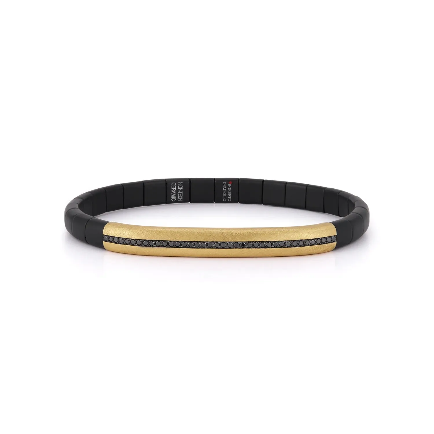 Roberto Demeglio Black Ceramic Stretch Bracelet with Gold Bar
