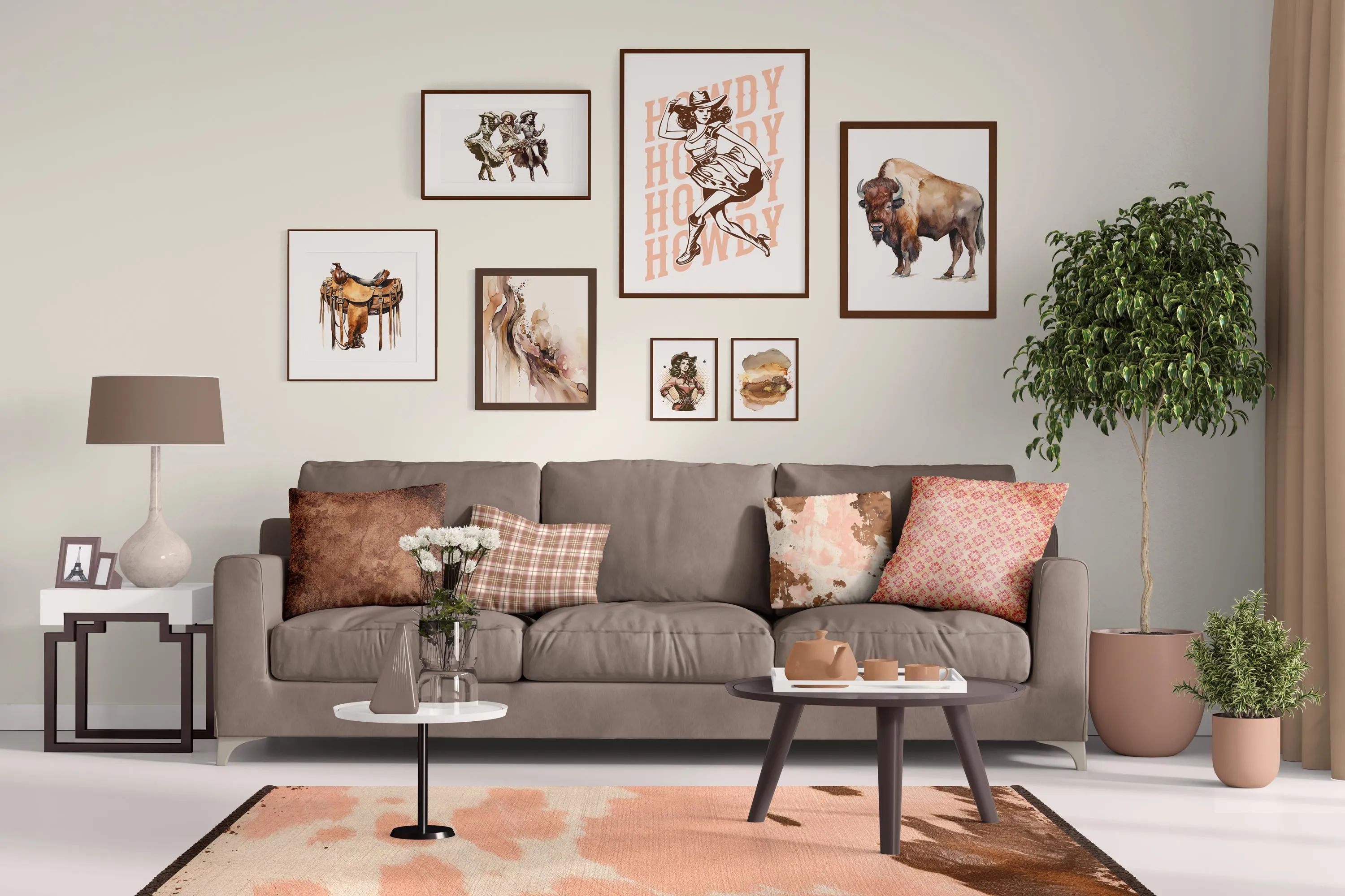 Rustic Western Coaster Set  Bold Buffalo  Saddle Designs on Sandstone  Made in USA with Full Cork Backing for Protection