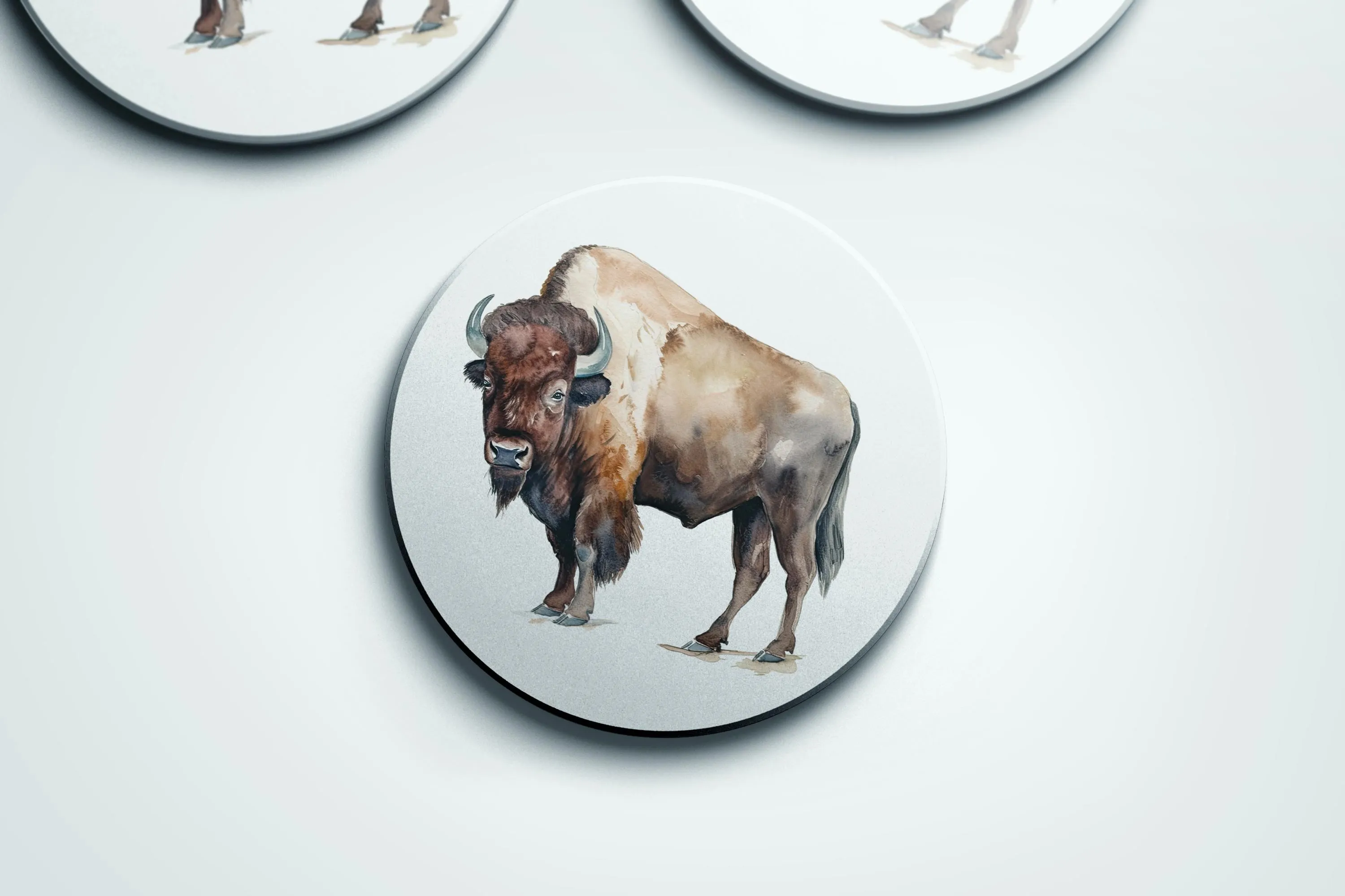 Rustic Western Coaster Set  Bold Buffalo  Saddle Designs on Sandstone  Made in USA with Full Cork Backing for Protection