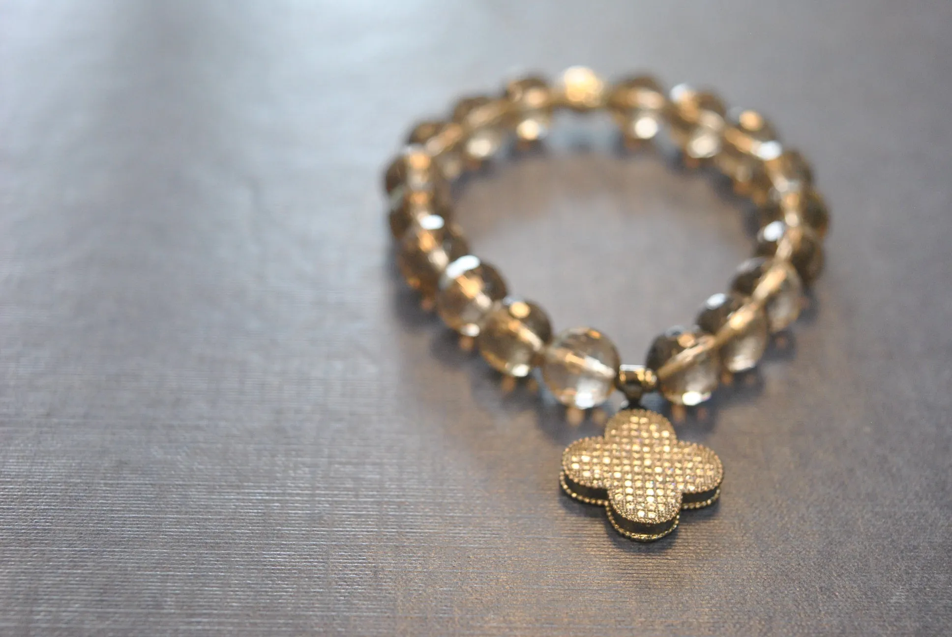 SMOKY QUARTZ STRETCHY BRACELET SET WITH CHARMS