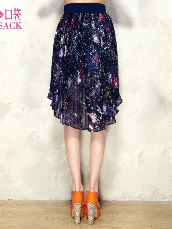 starry sky pattern asymmetric pleated skirt