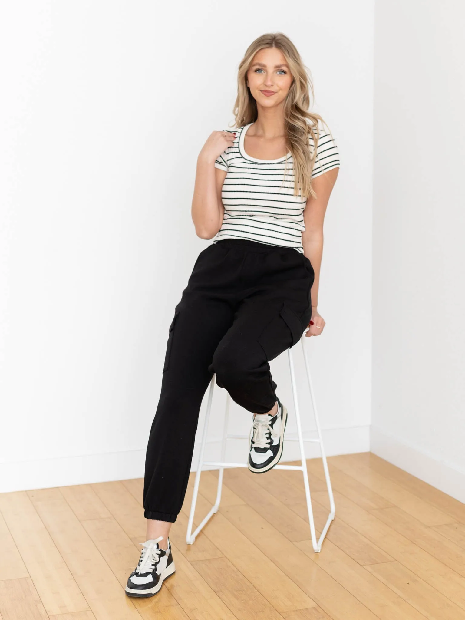 Stripe Ribbed Short Sleeve Top