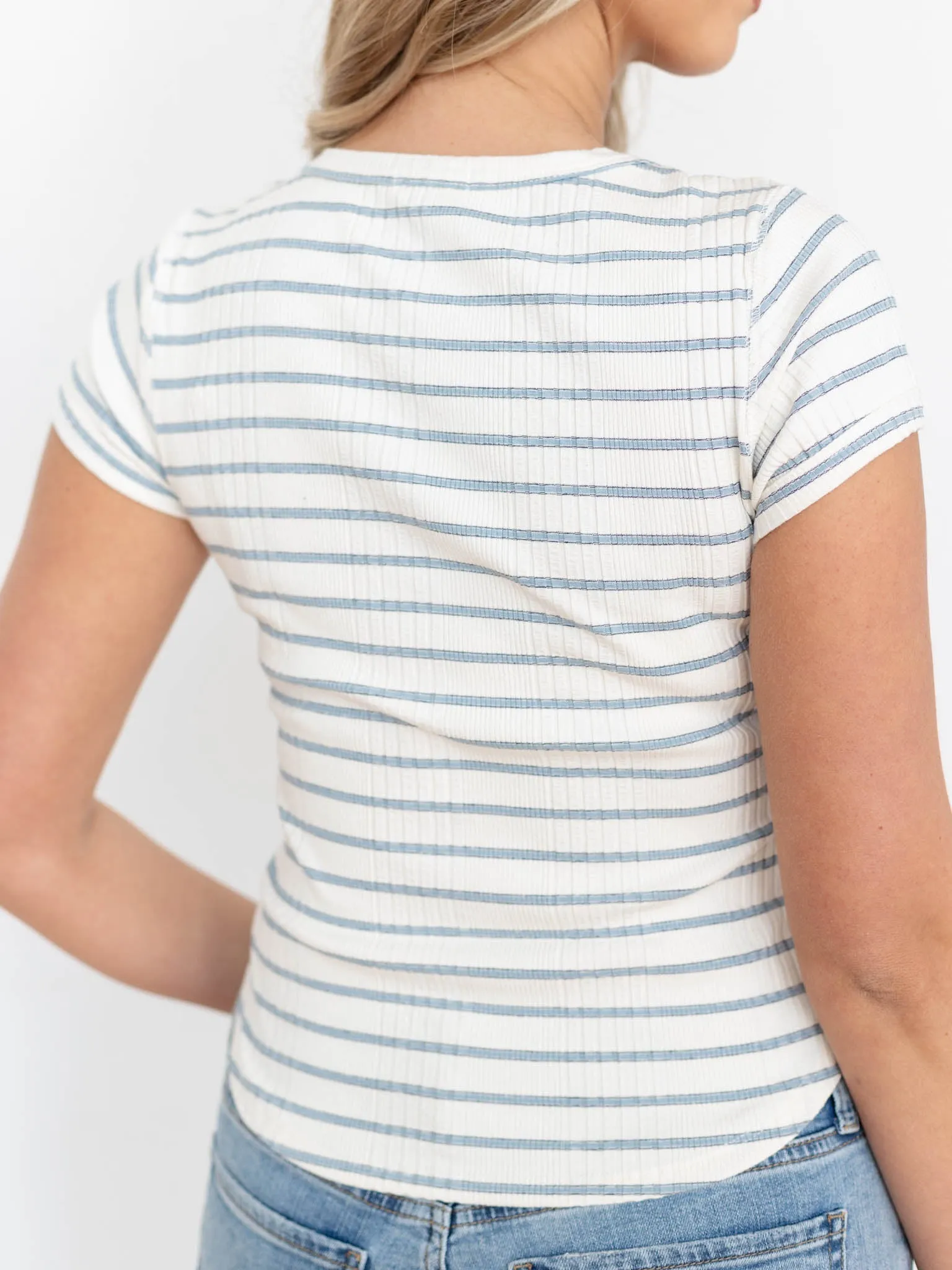 Stripe Ribbed Short Sleeve Top