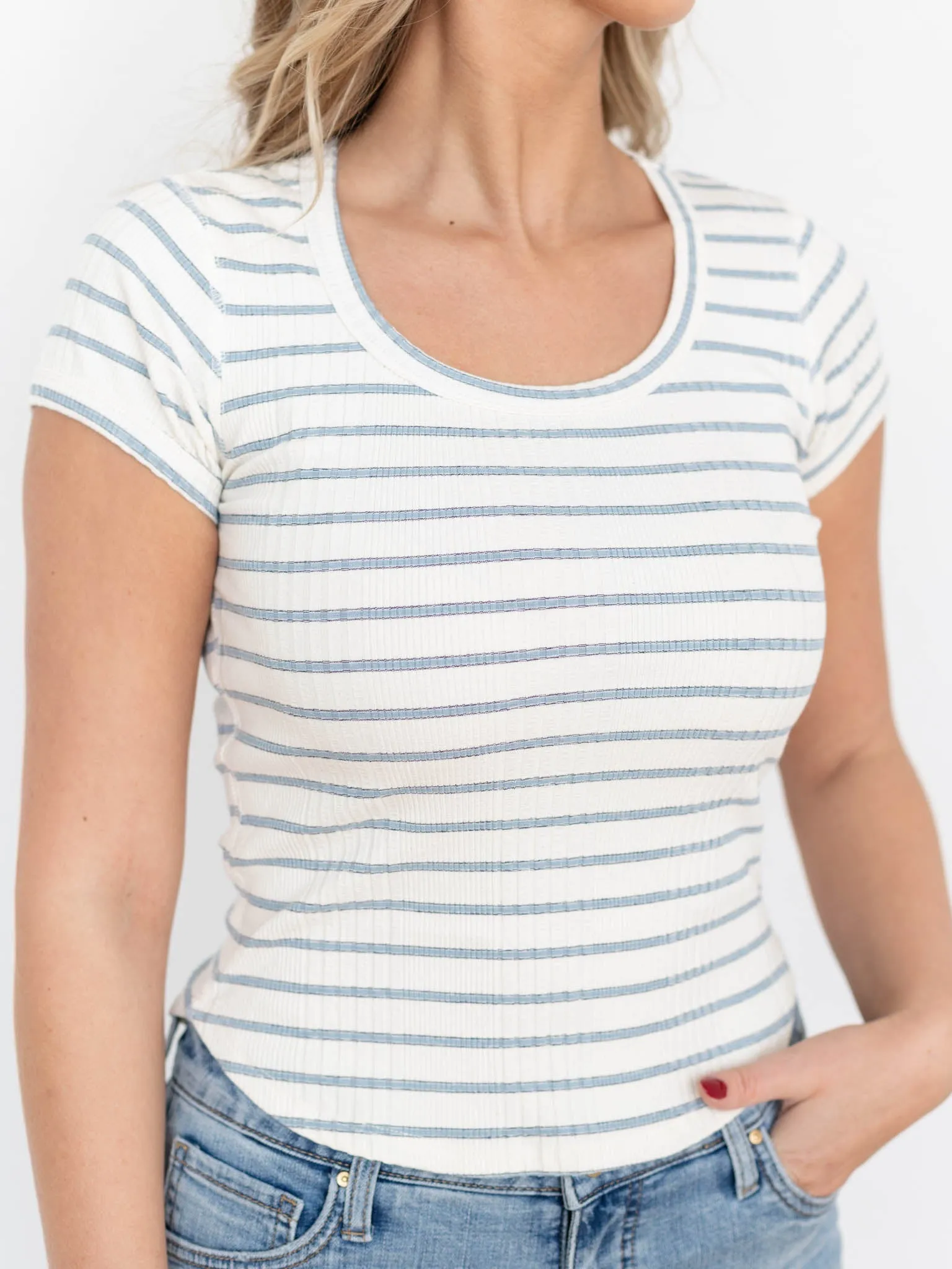 Stripe Ribbed Short Sleeve Top