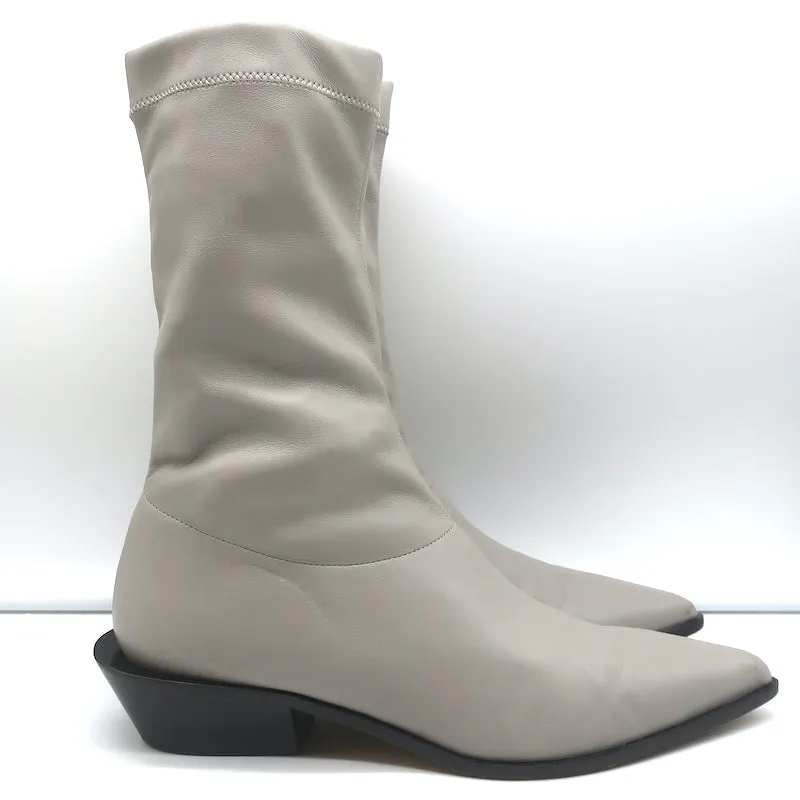 Tibi Leo Stretch Faux Leather Pointed Toe Boots Gray Size 38