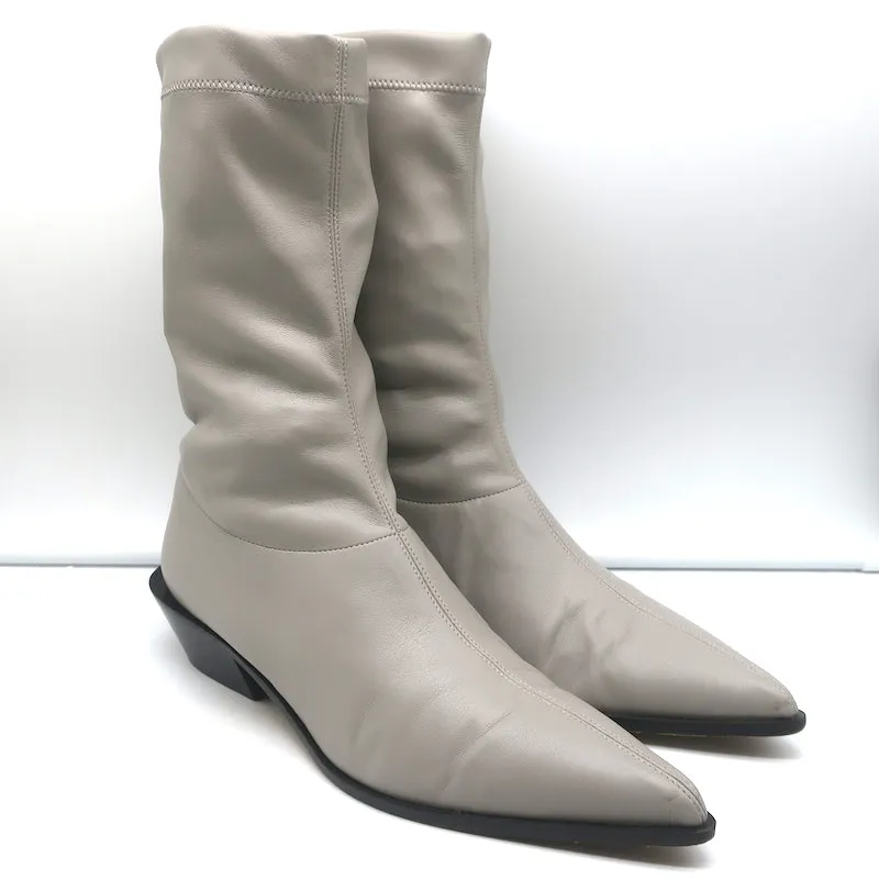 Tibi Leo Stretch Faux Leather Pointed Toe Boots Gray Size 38