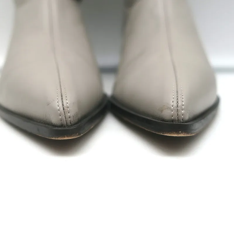 Tibi Leo Stretch Faux Leather Pointed Toe Boots Gray Size 38
