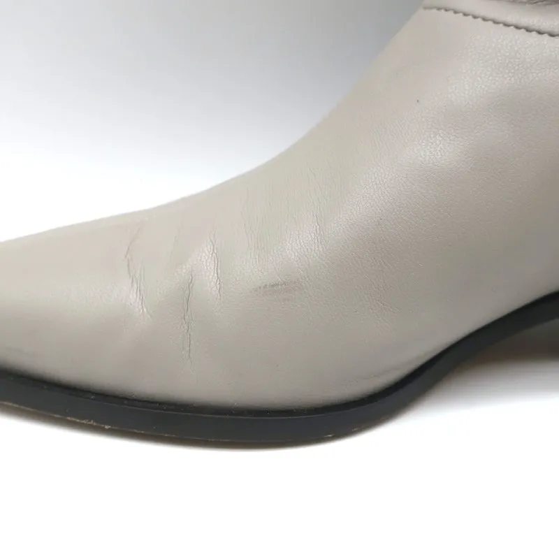 Tibi Leo Stretch Faux Leather Pointed Toe Boots Gray Size 38