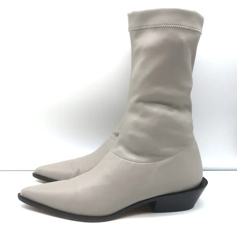 Tibi Leo Stretch Faux Leather Pointed Toe Boots Gray Size 38