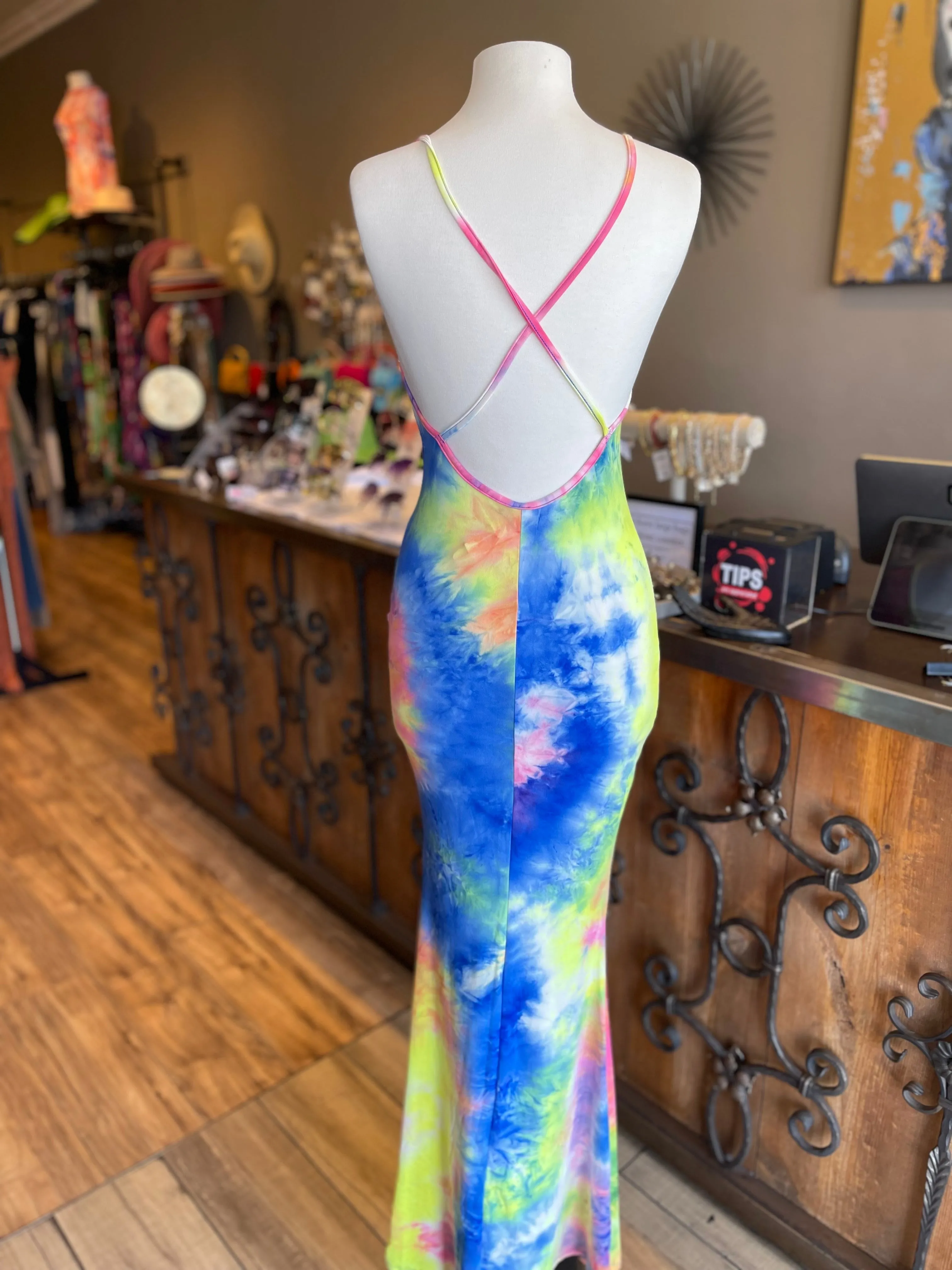 Tie Dye Cross Back Mermaid Dress FS