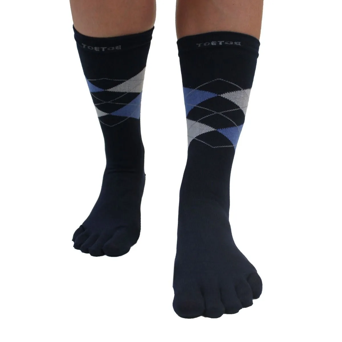 ToeToe Essential Mens Argyle Office Socks - Navy Grey Blue