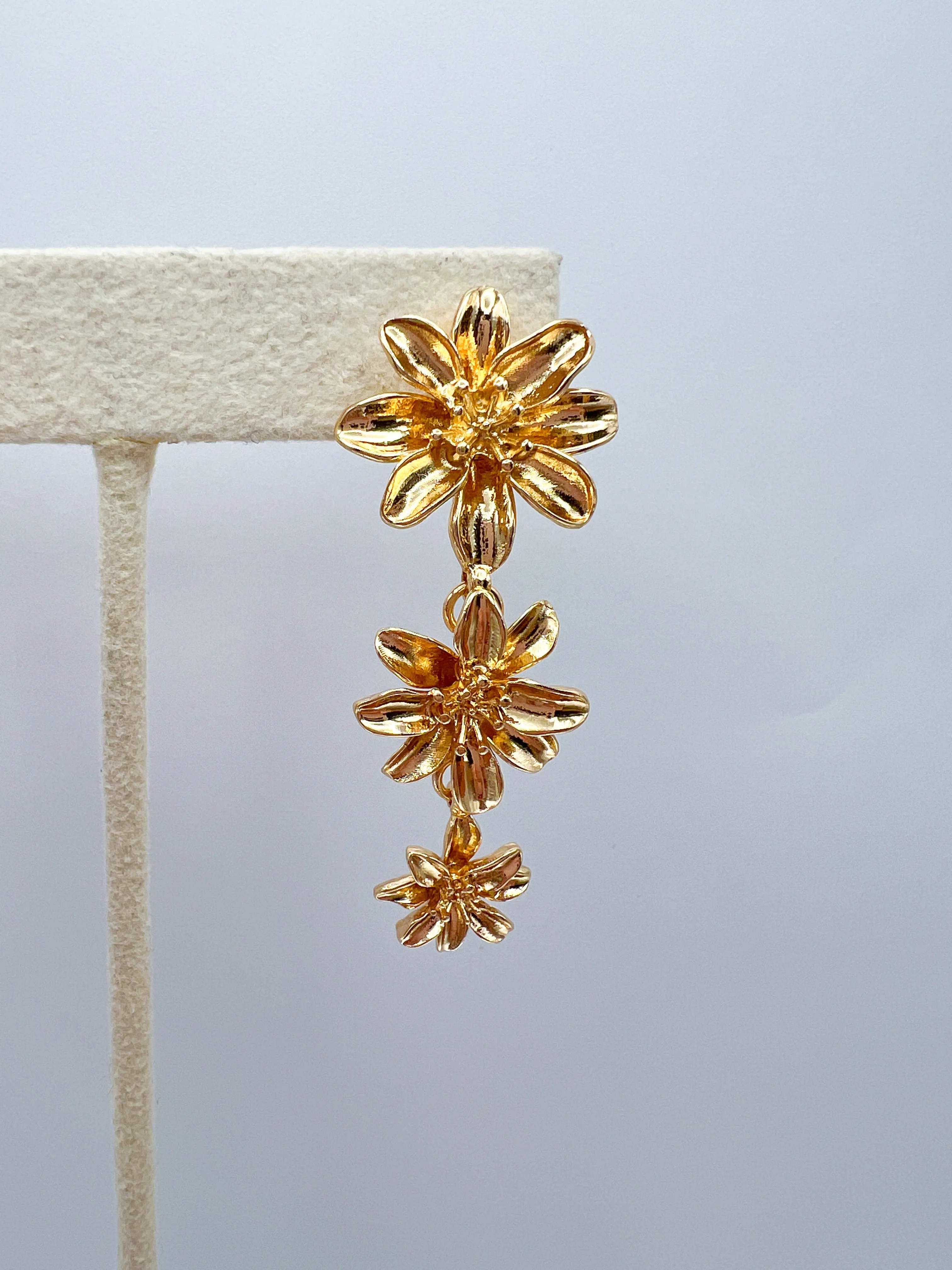 Triple Flower Chain Earring