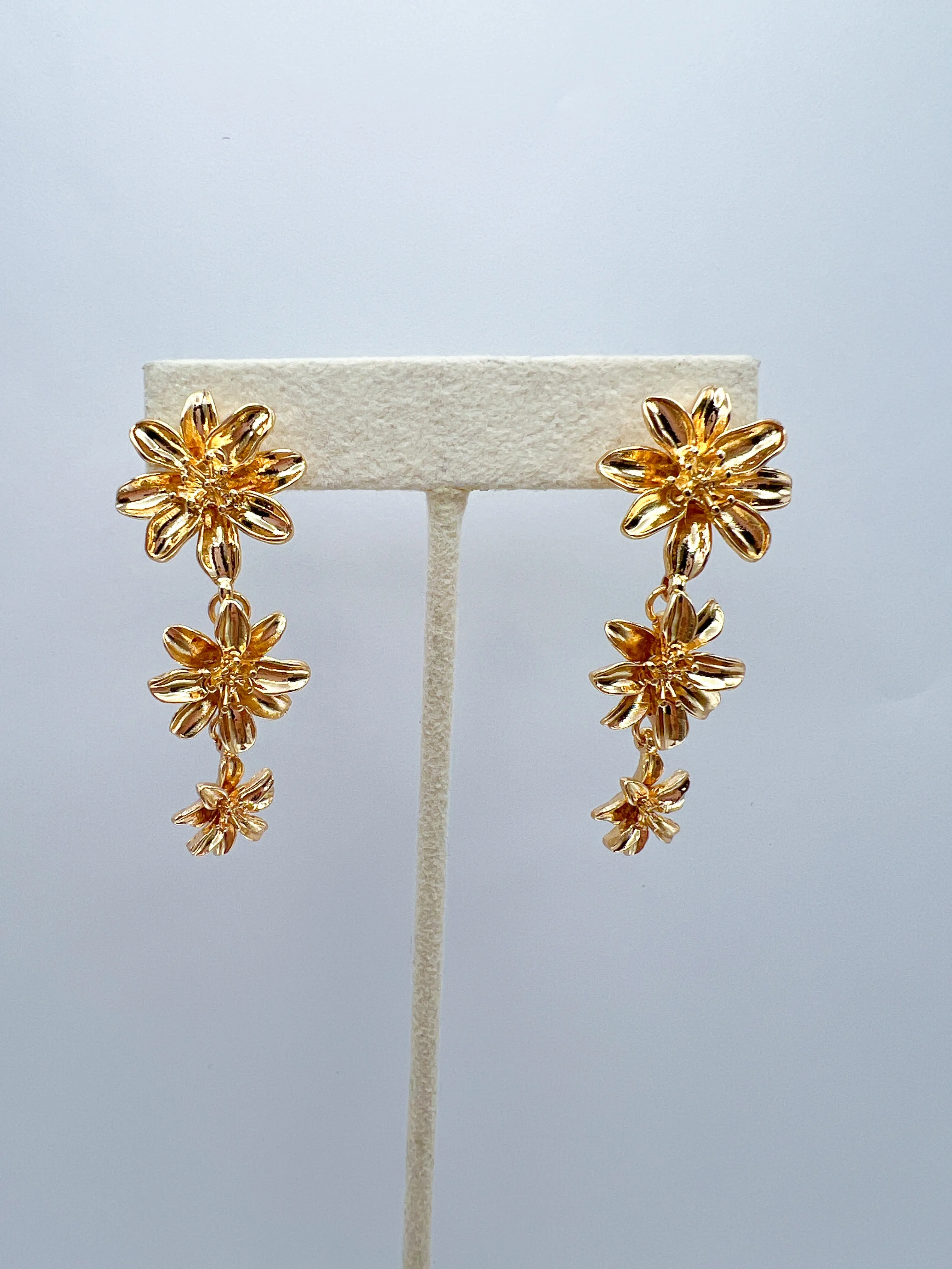 Triple Flower Chain Earring