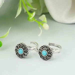 Turquoise Flower Design Toe Rings