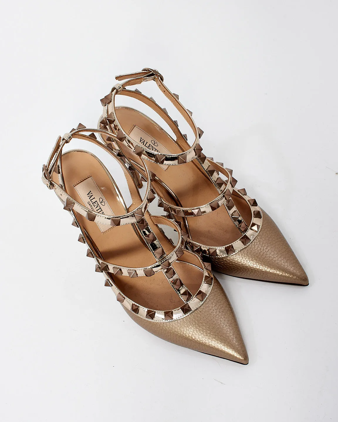 Valentino Gold Leather Rockstud Pumps - 38