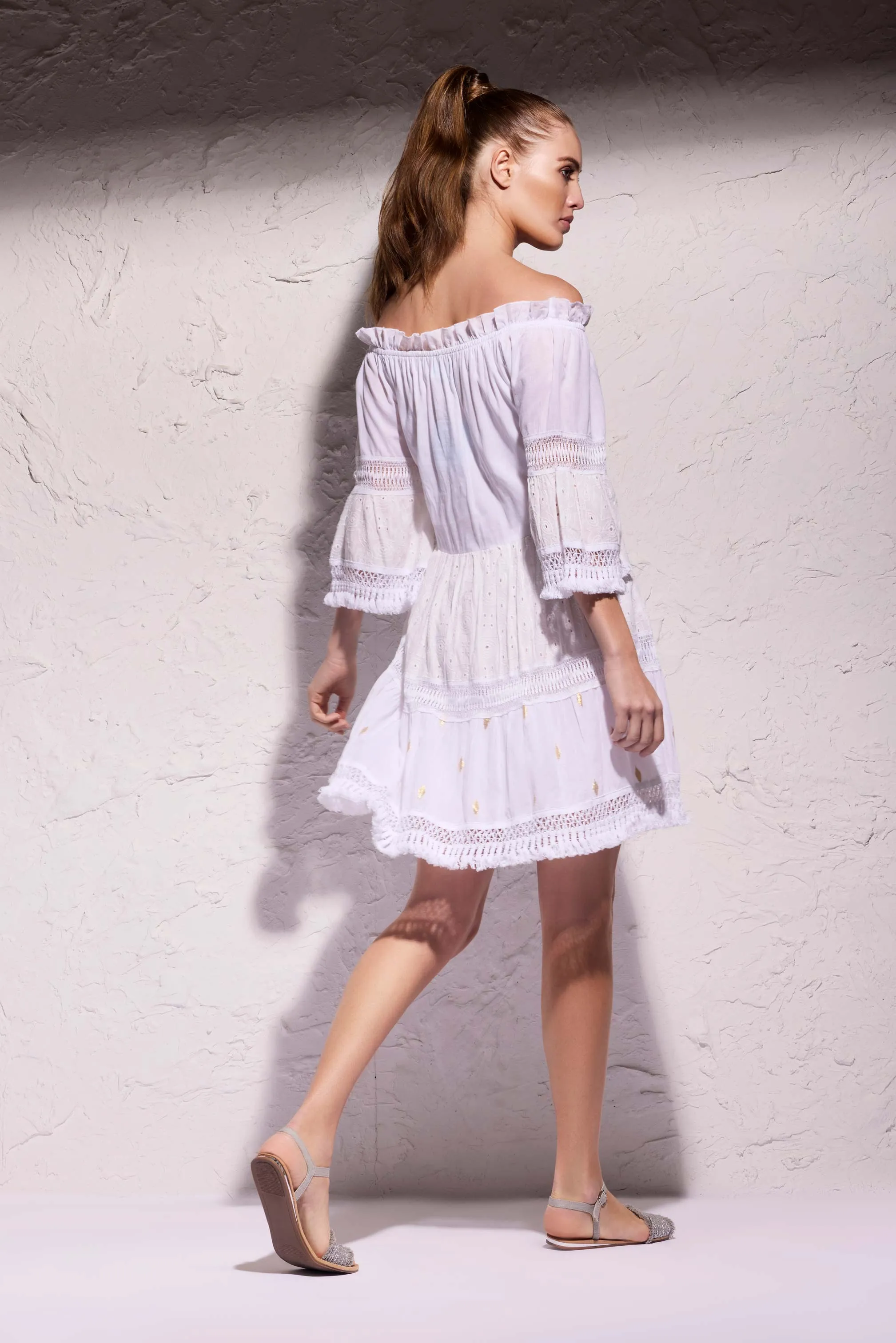 Vestito bianco con maniche a 3/4 Lilia