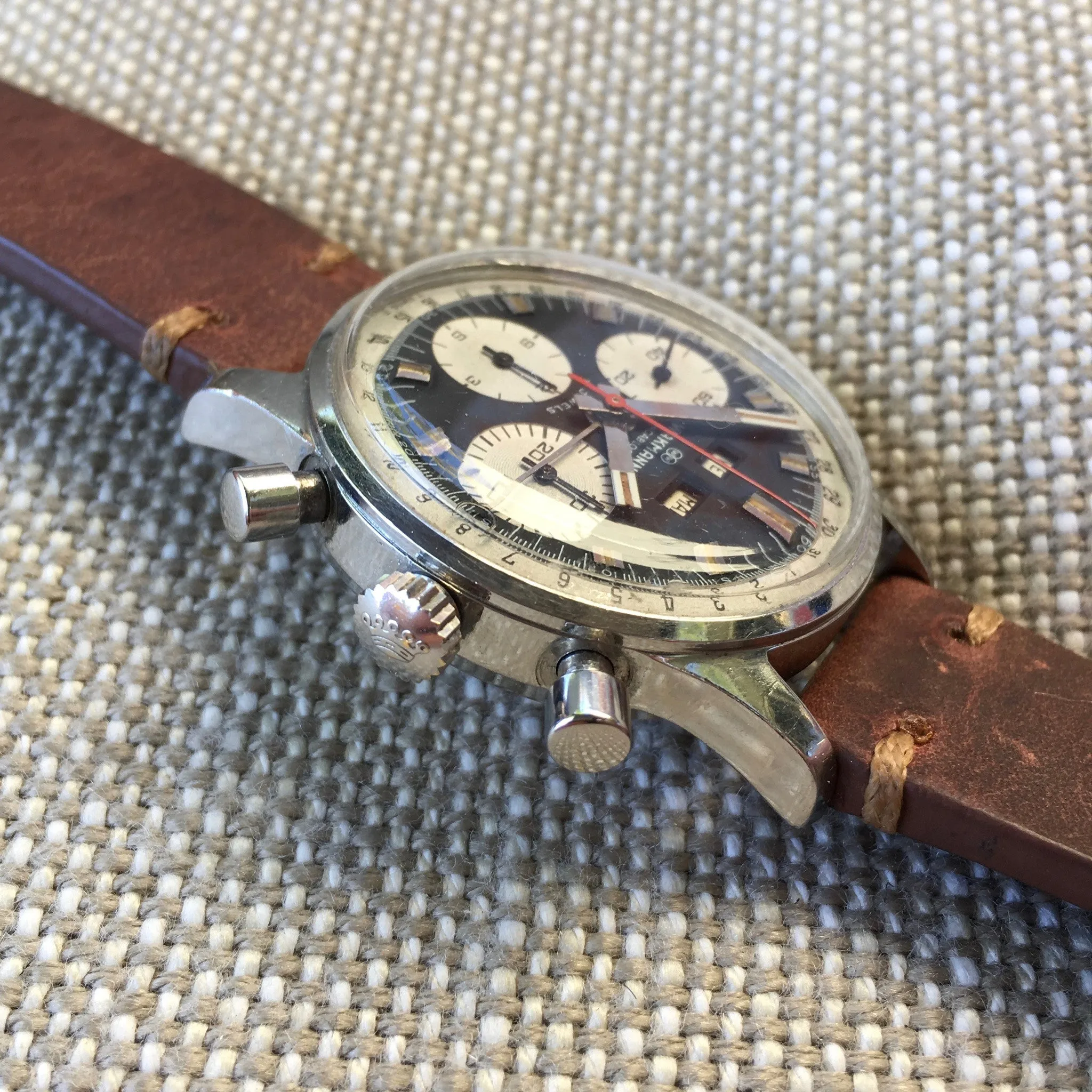 Vintage Wakmann Incabloc Steel Chronograph Triple Date 71.1309.70 Valjoux 730 Watch