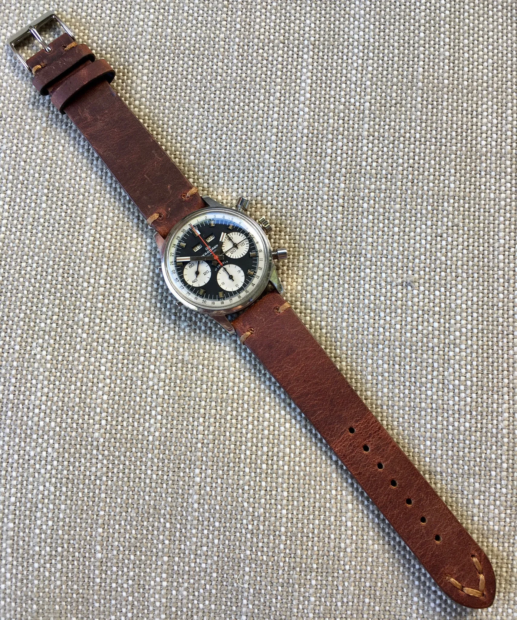 Vintage Wakmann Incabloc Steel Chronograph Triple Date 71.1309.70 Valjoux 730 Watch