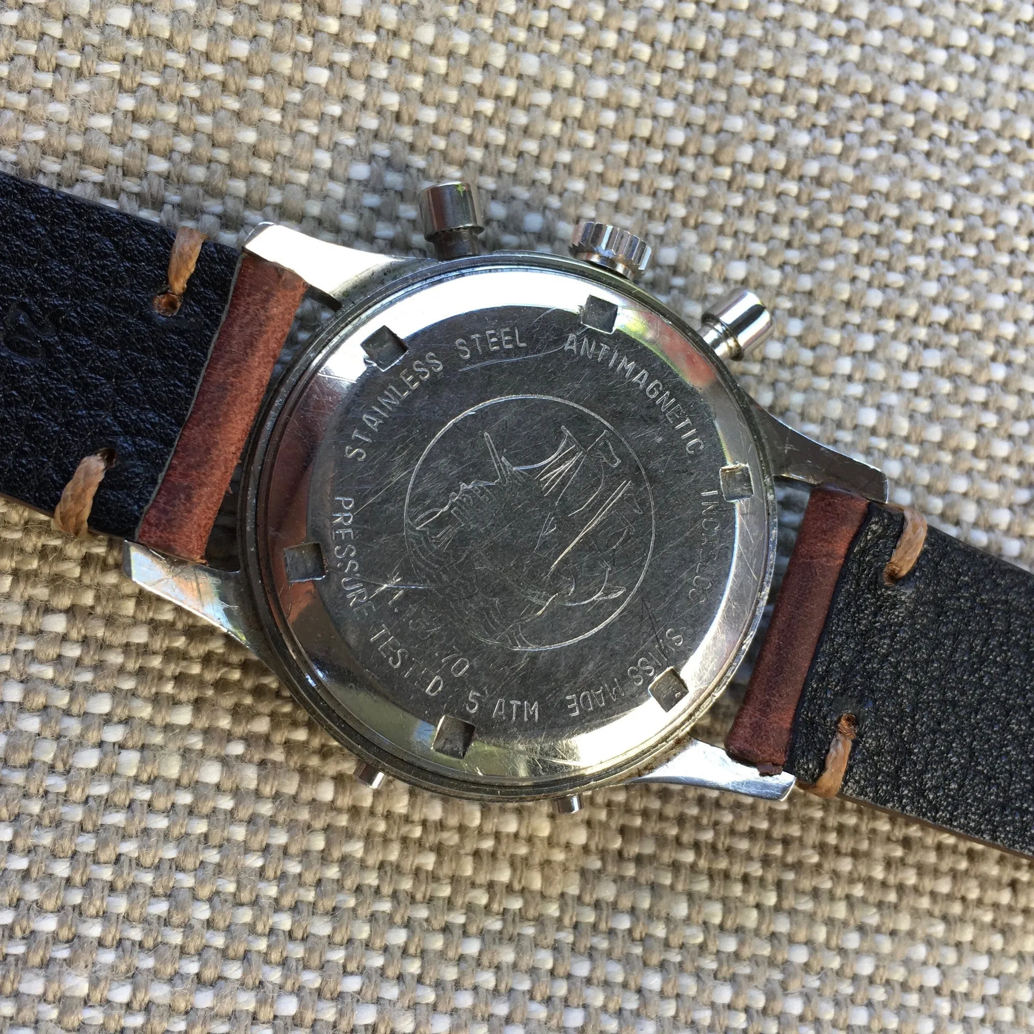 Vintage Wakmann Incabloc Steel Chronograph Triple Date 71.1309.70 Valjoux 730 Watch