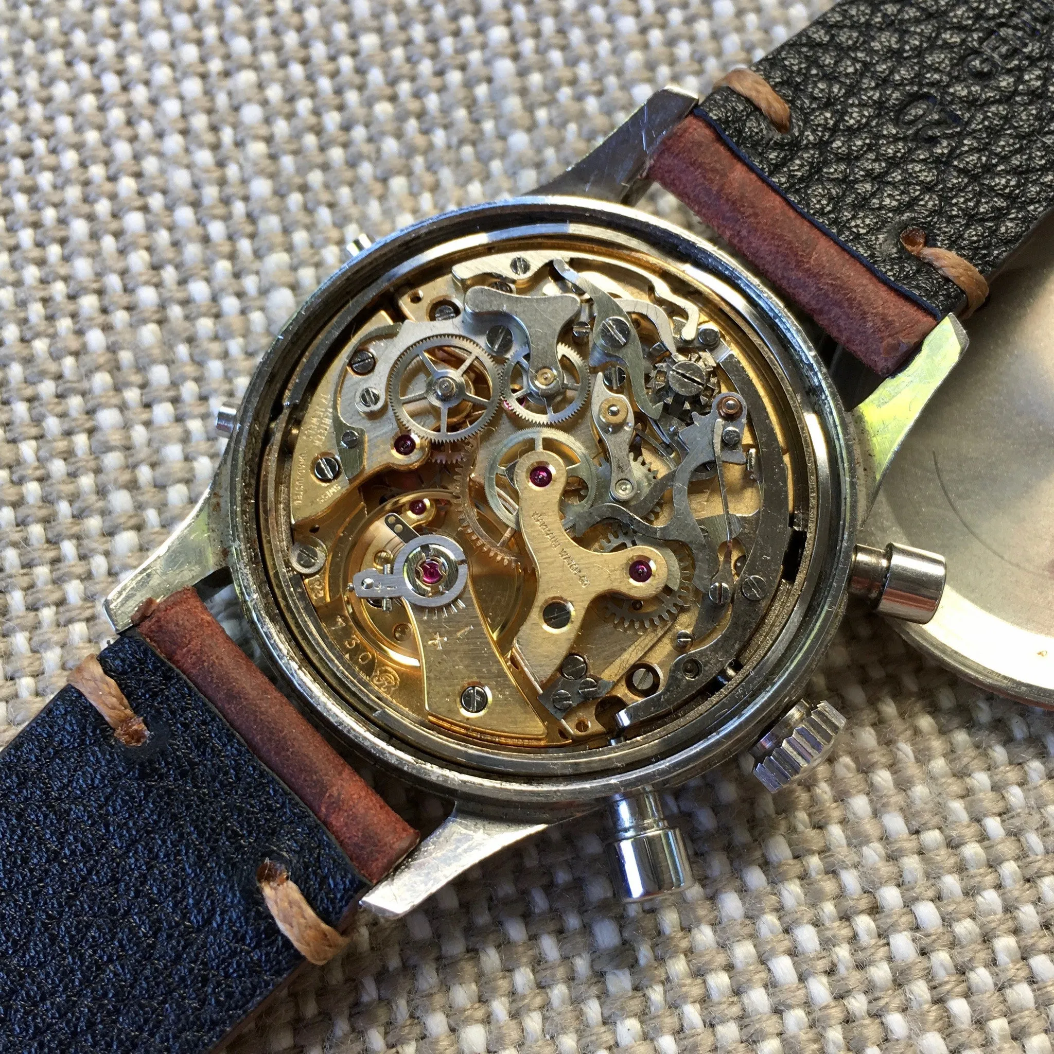Vintage Wakmann Incabloc Steel Chronograph Triple Date 71.1309.70 Valjoux 730 Watch