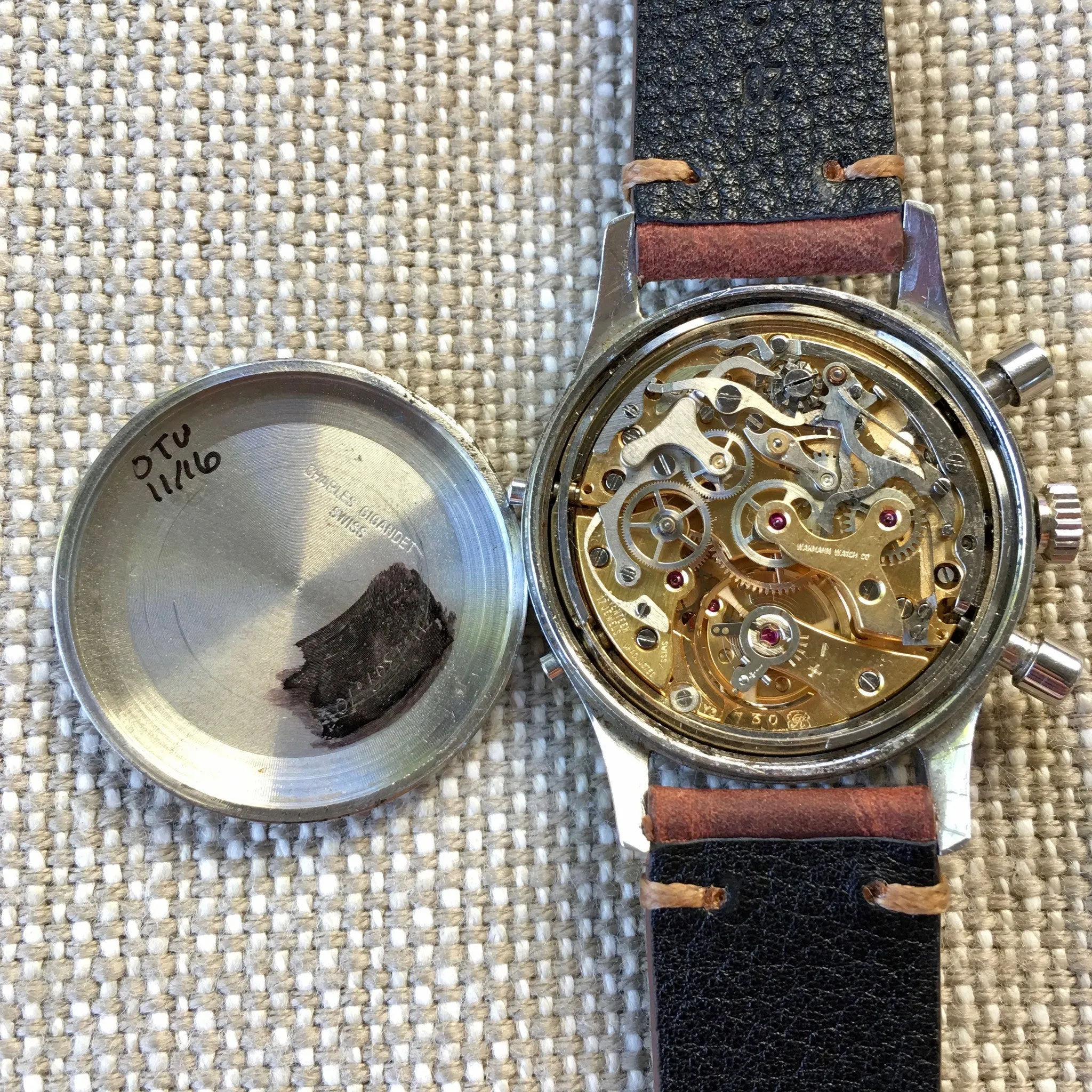 Vintage Wakmann Incabloc Steel Chronograph Triple Date 71.1309.70 Valjoux 730 Watch