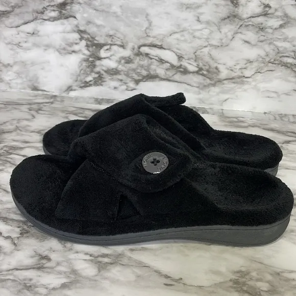 Vionic Indulge Pauline Black Open Toe Slide Slipper Relax Comfort Womens Size 8