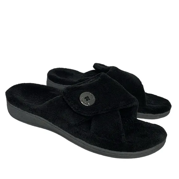 Vionic Indulge Pauline Black Open Toe Slide Slipper Relax Comfort Womens Size 8