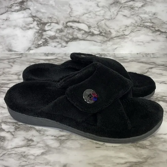 Vionic Indulge Pauline Black Open Toe Slide Slipper Relax Comfort Womens Size 8