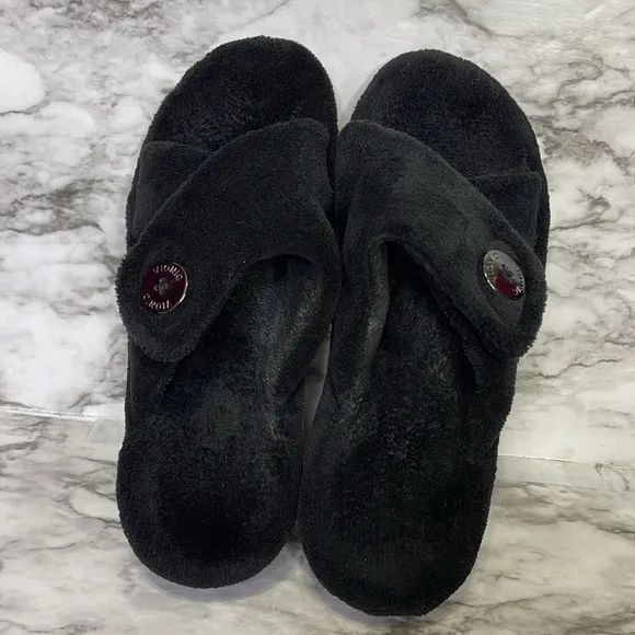 Vionic Indulge Pauline Black Open Toe Slide Slipper Relax Comfort Womens Size 8