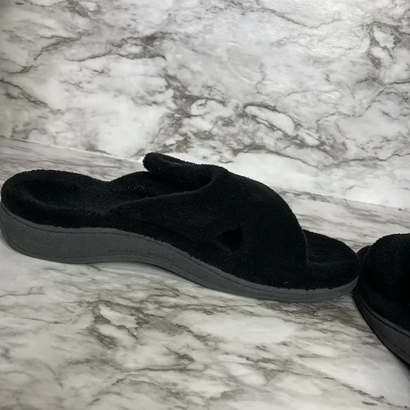 Vionic Indulge Pauline Black Open Toe Slide Slipper Relax Comfort Womens Size 8