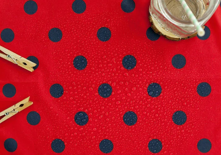 Waterproof Fabric 2.2 cm Navy Dots on Red - By the Yard 89614 392968-2