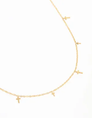 Waterproof Gold Plated Stainless Steel Cross Charms Necklace