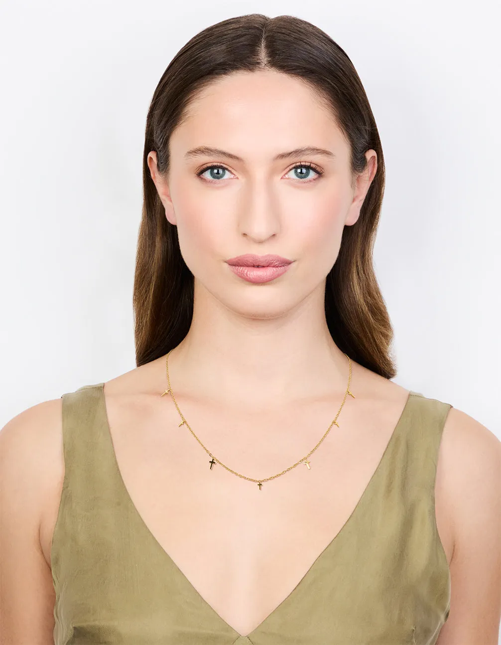 Waterproof Gold Plated Stainless Steel Cross Charms Necklace