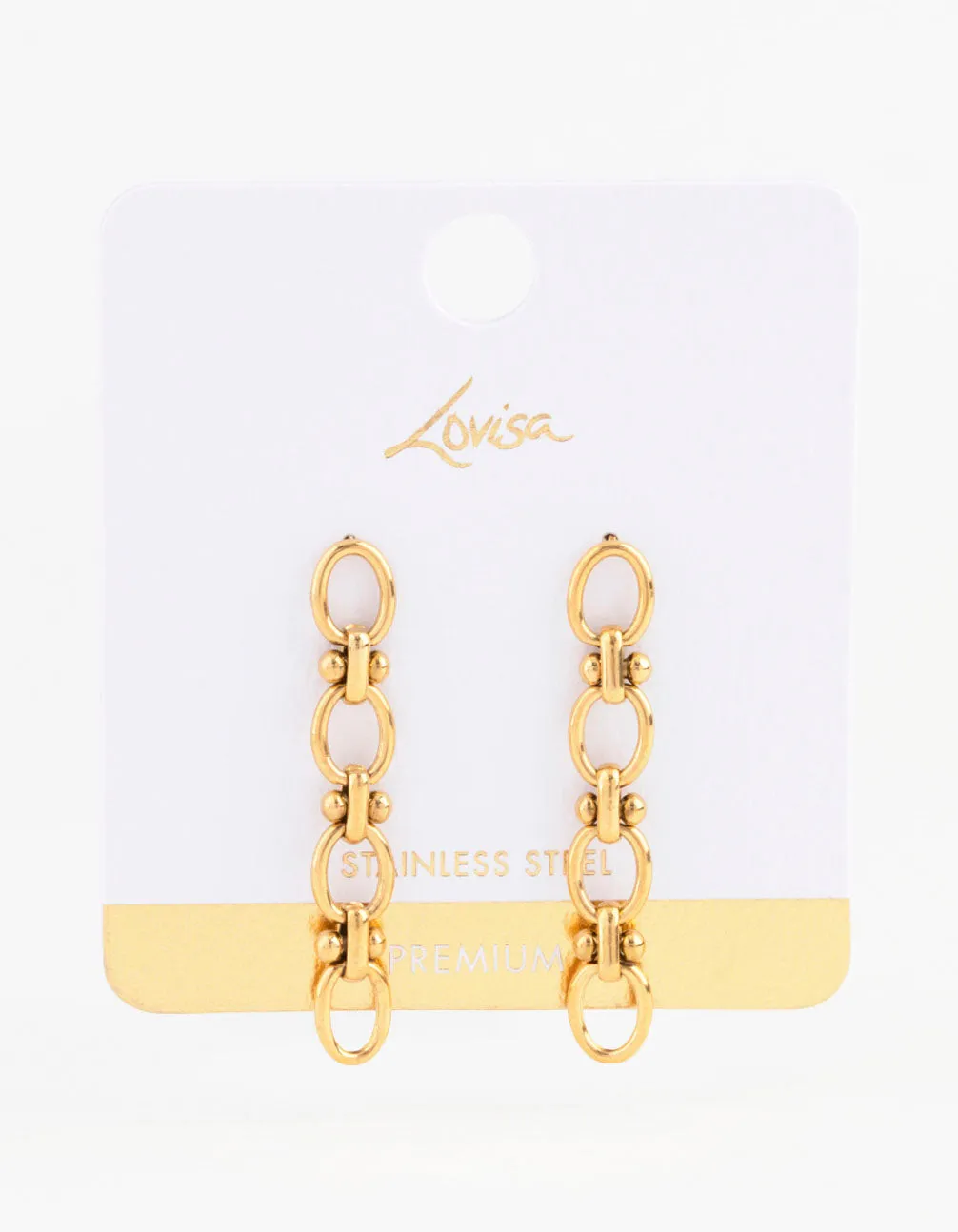 Waterproof Gold Plated Stainless Steel Oval Ball Chain Drop Earrings