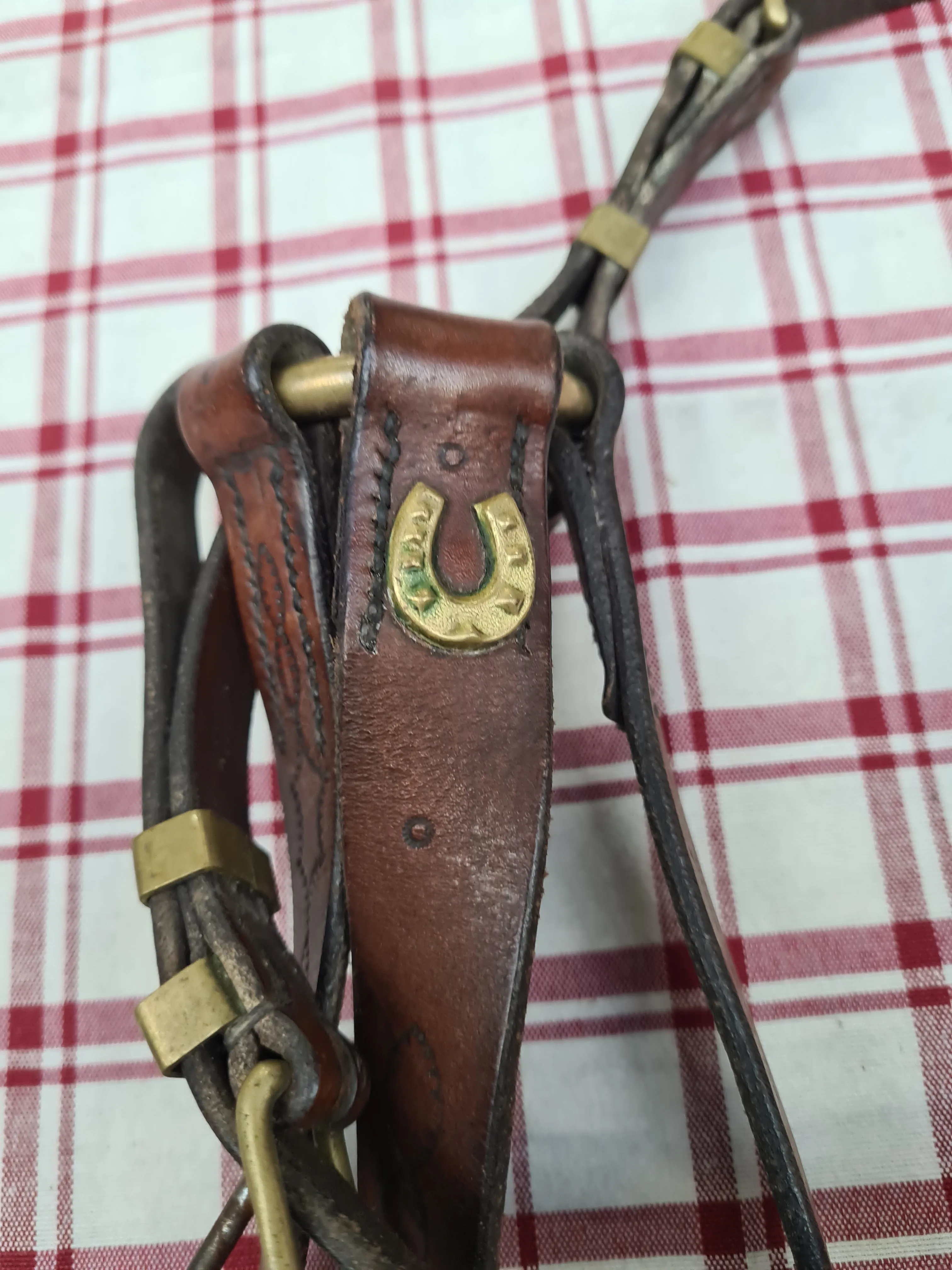 Western style pony size running martingale, brown leather FREE POSTAGE *