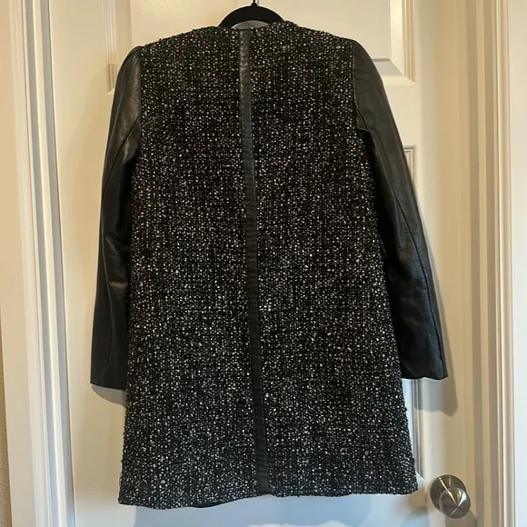 Zara tweed boucle‎ leather sleeve zip blazer jacket - EUC